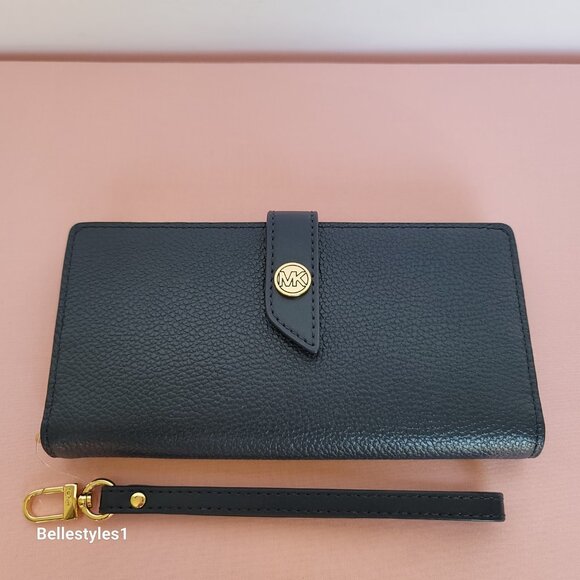 MICHAEL KORS Bifold Pebbled Leather Large Wallet/Wristlet- Navy color 🎈$88.⭐ - Picture 7 of 16